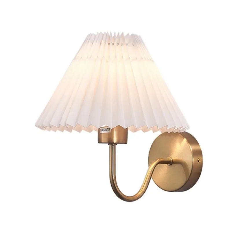 Nordic Retro Wall Lamp Umbrella Style Pleated Creative Decorative Light Bedroom Living Room Bedside Corridor Indoor Home Light