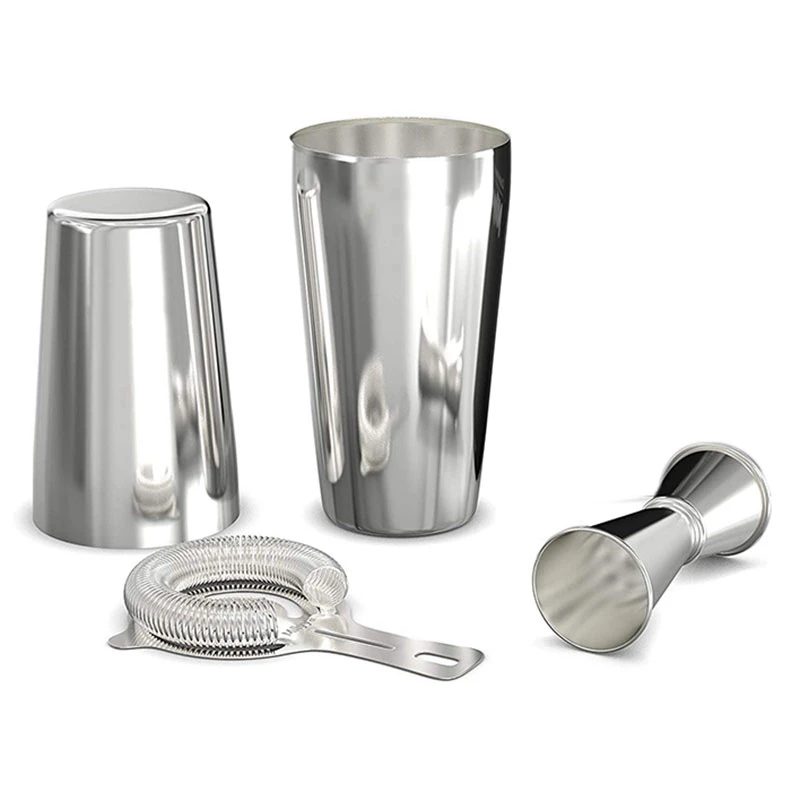 

Cocktail Shaker Set: Professional Boston Shaker Cocktail Strainer and Jigger Set. 4 Piece Premium Stainless Steel Bar Supplie