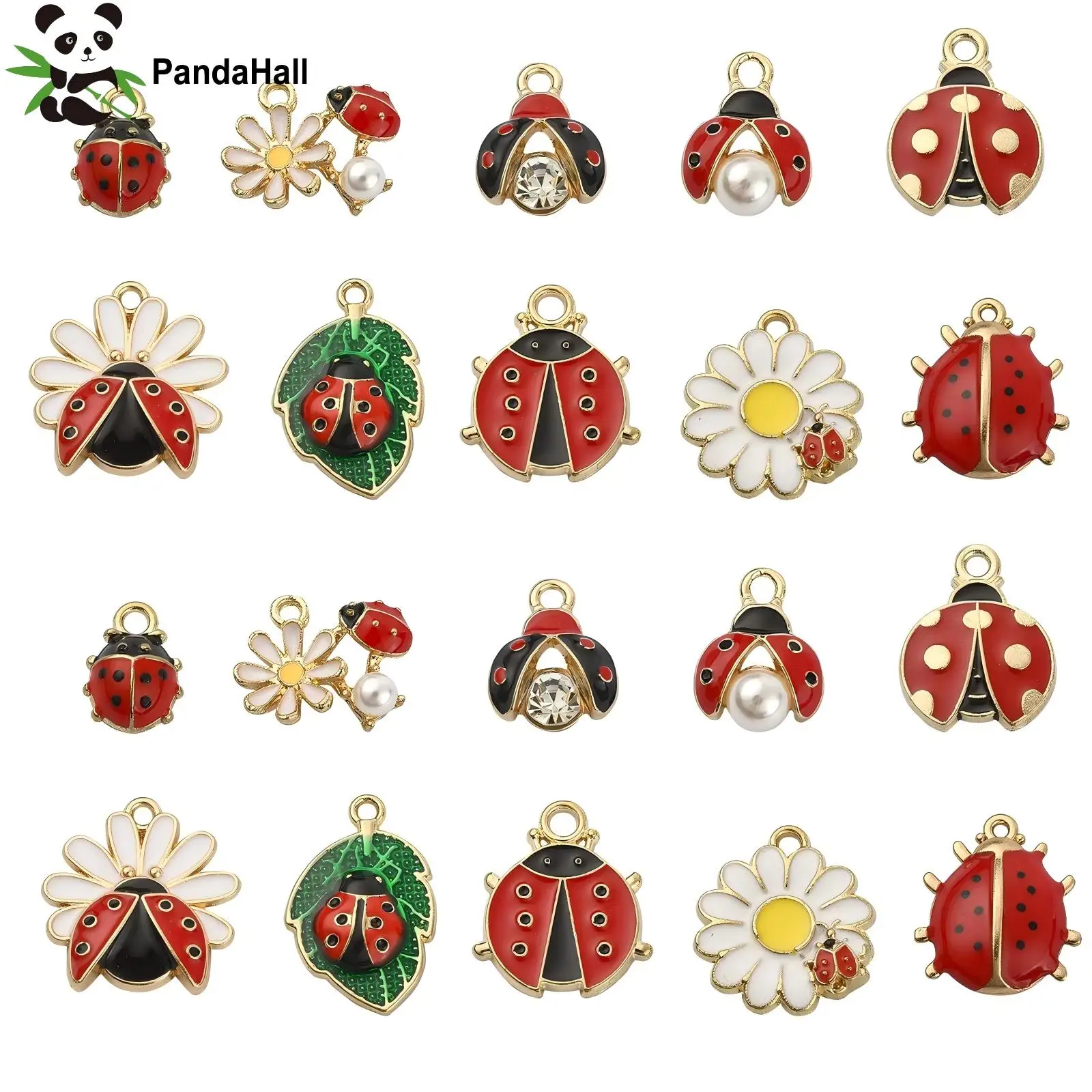 

Pandahall 50Pcs 10 Styles Enamel Ladybug Charms Red Flying Animal Ladybirds Charms Insect Animal Charms for Jewelry Making Craft