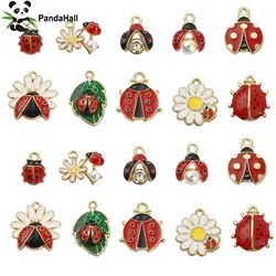 Pandahall 50Pcs 10 Styles Enamel Ladybug Charms Red Flying Animal Ladybirds Charms Insect Animal Charms for Jewelry Making Craft