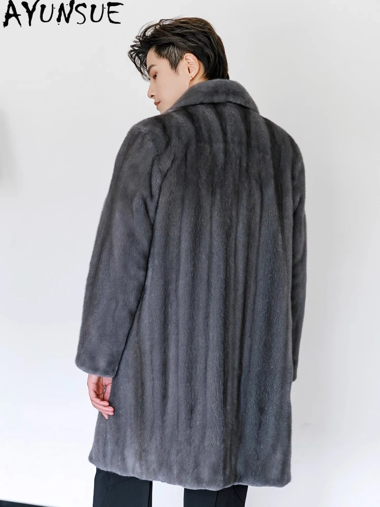AYUNSUE Top Quality Natural Fur Coat Man Real Mink Jacket for Men 2025 Winter High-end Mink Fur Coats Mid-length Luxury Outwears