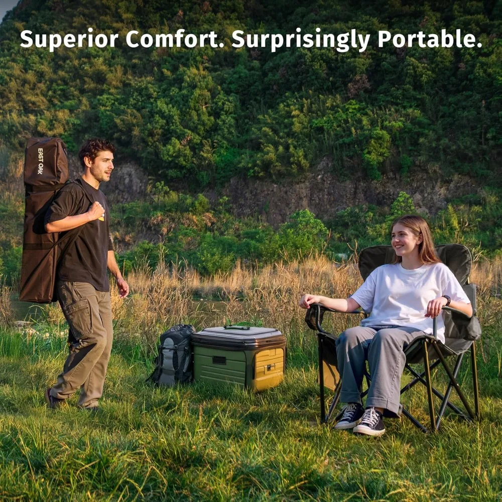 

Oversized Camping Chair Heavy Duty 500LBS Support 600D Oxford Cup Holder Side Pocket for Camping Beach Sports Gray