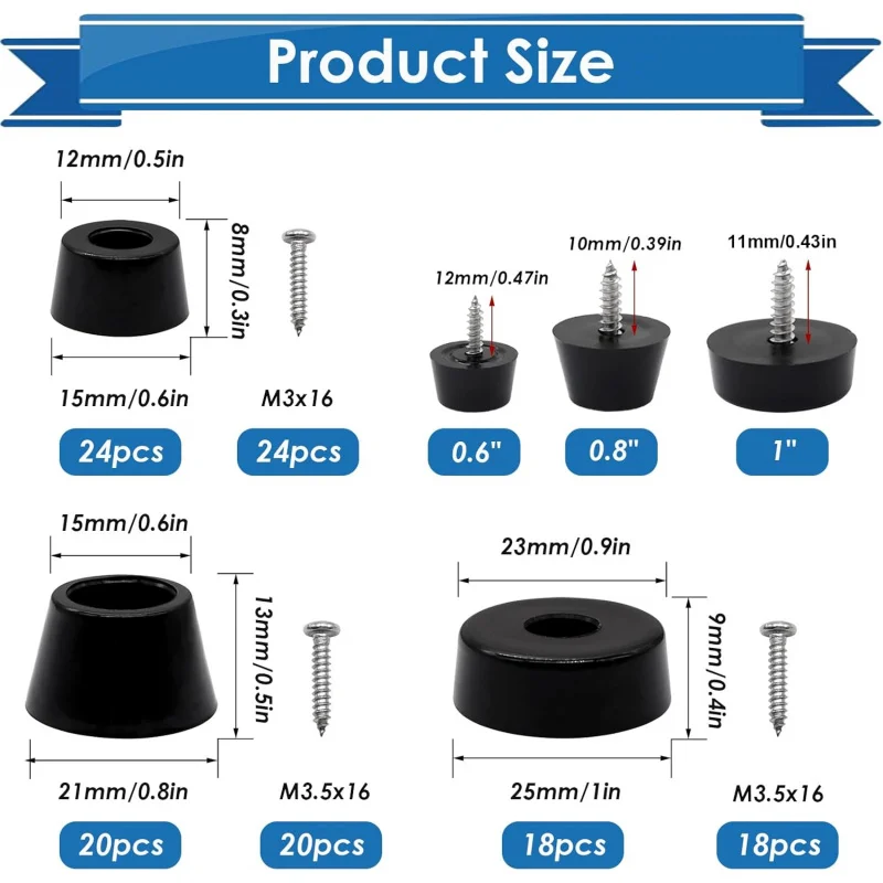 124 قطعة من ألواح القطع المطاطية مجموعة وسادات مصدات مع غسالة مدمجة من الفولاذ المقاوم للصدأ ومسامير الأثاث والأجهزة #2