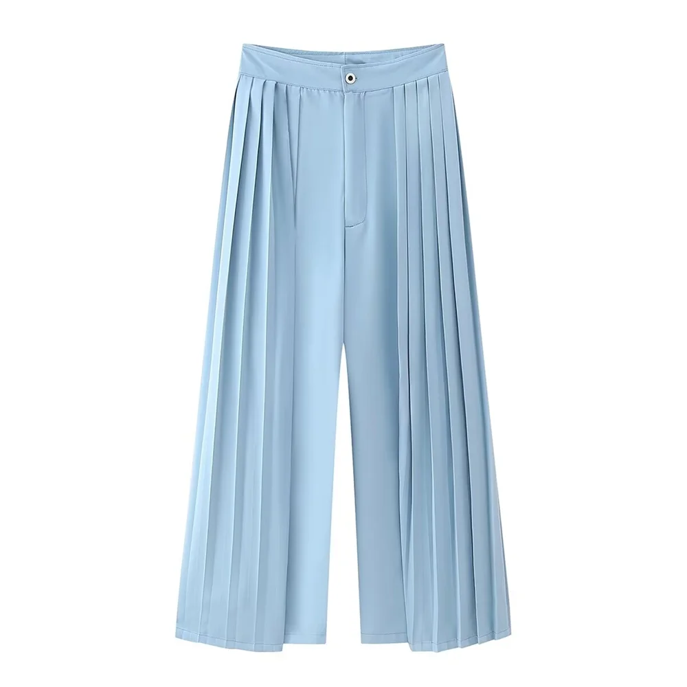 PB&ZA 2024 Spring New Women\'s Fashion and Elegance Commuting Versatile Waist Belt Decoration Suit Pleated Wide Leg Pants