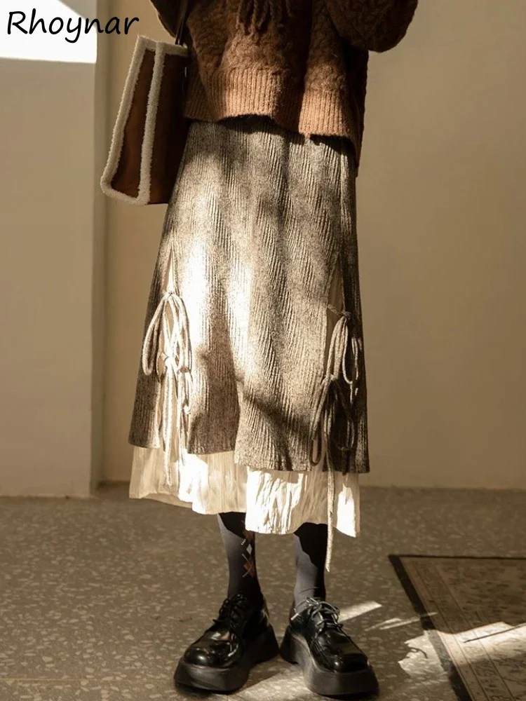 Rokken voor dames Wijde bruine corduroy Vintage bandage hoog getailleerde dames Franse ontwerp Koreaanse stijl Юokong Da Diego Esthetiek Ins