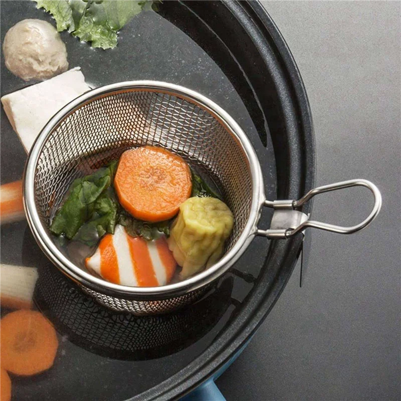 WORTHOWN-4 Stück Edelstahl-Siebkorb, Lebensmittel, Küche, Sieb, Körbe, Hot Pot, Braten, Siebe, Serviernudeln, L