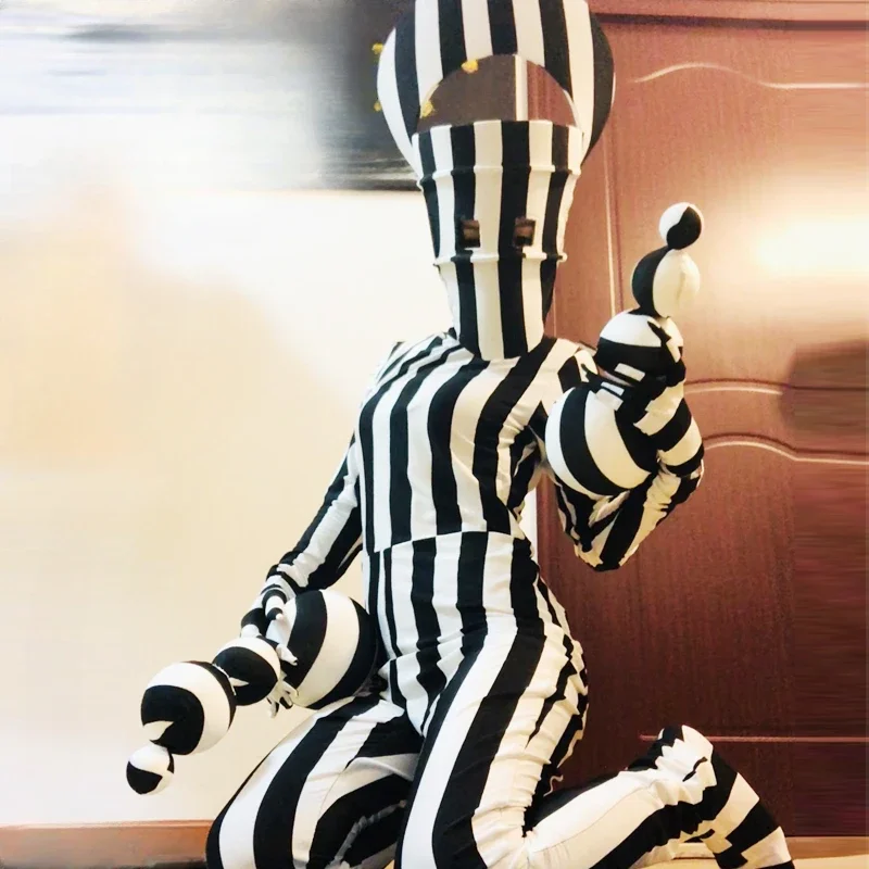 Nex Women Zebra Jumpsuit Nightclub Clown Performance Clothing Cosplay Mask Dance Female DJ Singer Bar Party Halloween Costume