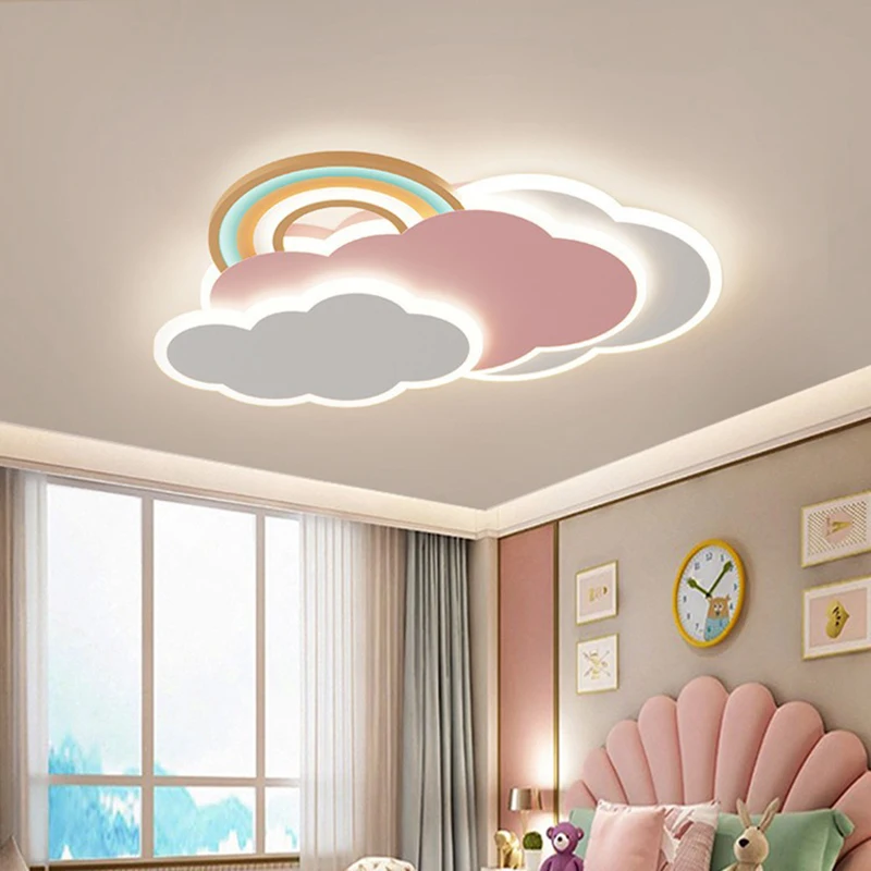 

Romantic Rainbow Cloud Ceiling Lamps 50cm 60cm Princess Room Pink Ceiling Light Remote Control Optional Girl Baby Bedroom Lamp