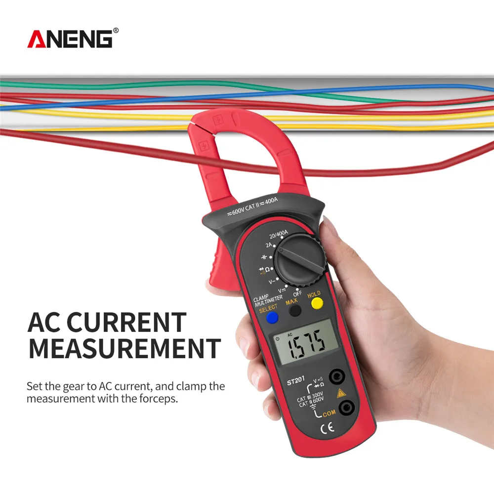 ANENG ST201 multímetro Digital abrazadera profesional amperímetro Transistor condensador probador de potencia herramientas de prueba de voltaje automotriz