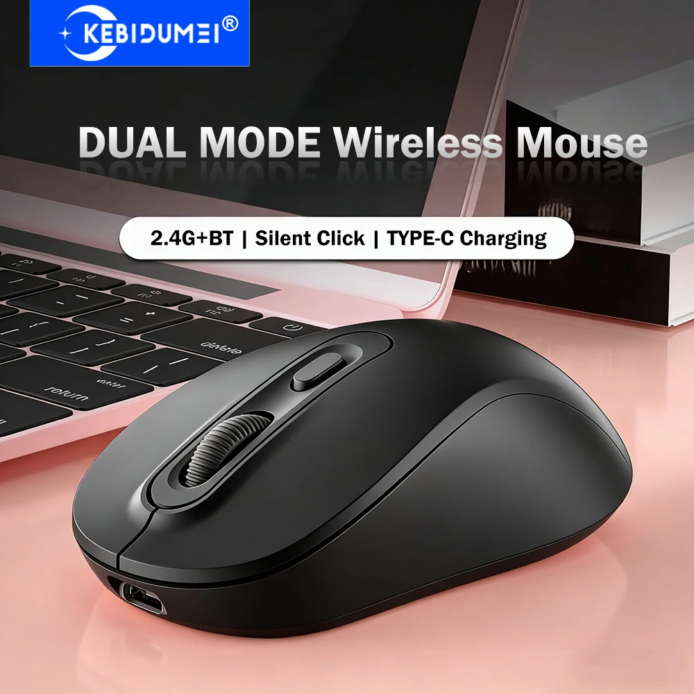 KEBIDUMEI Mouse sem fio 2.4G de modo duplo, mouse bluetooth, mouse para jogos, recarregável, mouse silencioso para escritório, para pc e laptop