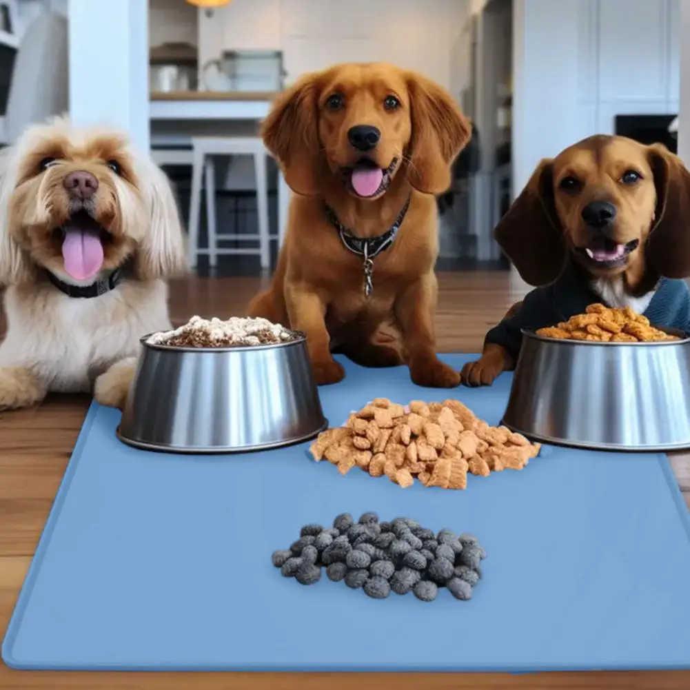 Pet Placemat Silicone Waterproof Pet Food Mat with Raised Edges Spill-proof Pet Bowl Mat for Dogs Cats Dog Feeding Placemat