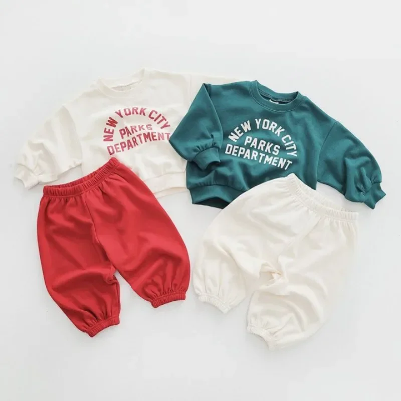 

2024 Spring Children Fashion Clothes Set 2pcs Kids Baby New in Boys Letter Top Sweatshirts+pants Children Cotton Clothing 6M-6Y