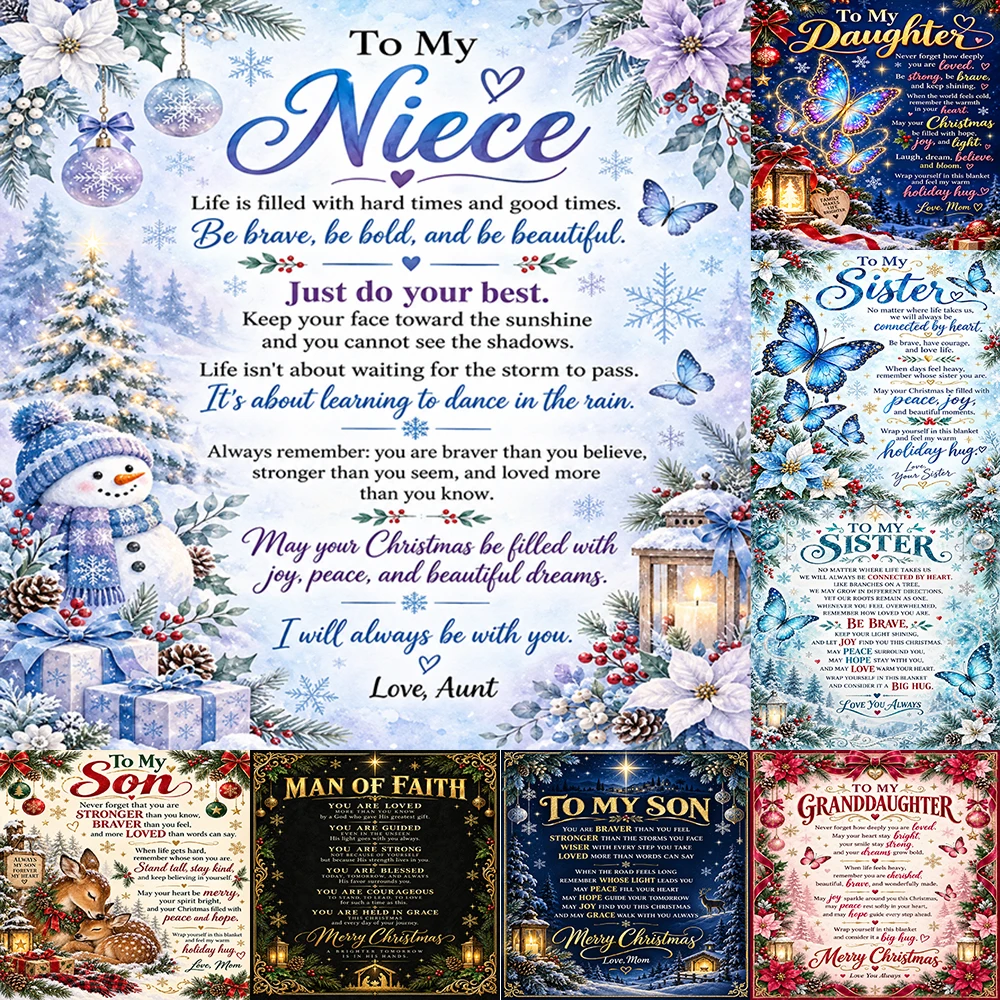 1pc Christmas Warm Throw Blanket for Niece Daughter Son Sister Granddaughter Cozy Holiday Gift with Inspirational Quotes