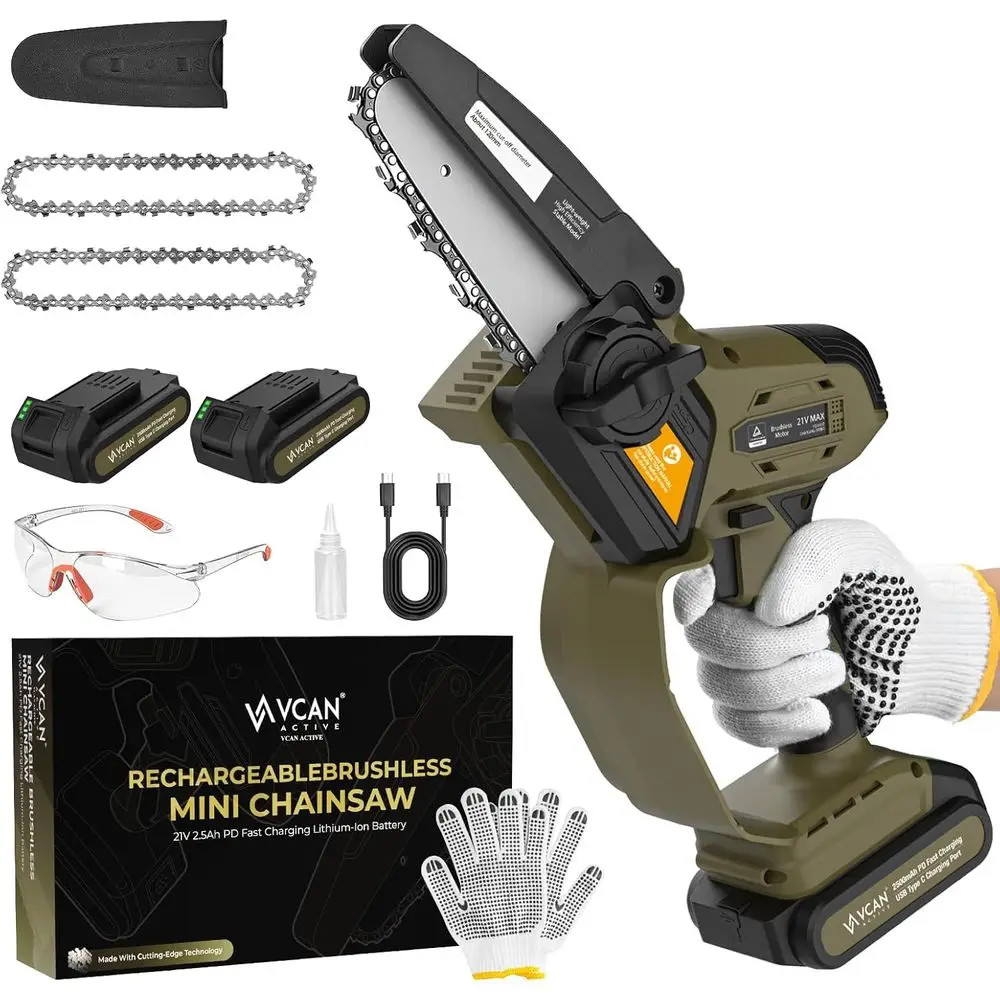 

Mini Chainsaw Cordless, 21V 5" Portable Chainsaw Cordless, Handheld Small Chain Saw with 2×2.5Ah Batteries for Tree Trimming, Pe