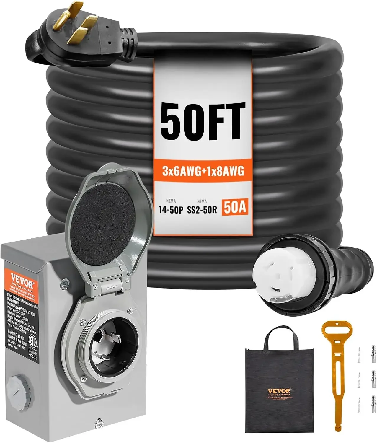 

Бестселлер: Комплект удлинителя для генератора 50 А и клеммной коробки питания, удлинитель для генератора 50 футов NEMA 14-50P/SS2-50R STW 6/3+8/1 AWG, ETL