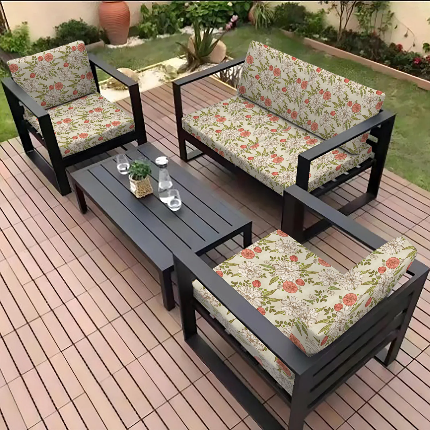 Stretch Floral Print Outdoor Patio Cushion Cover UV Protection Dustproof Garden Sofa Seat Washable Furniture Protector Cover