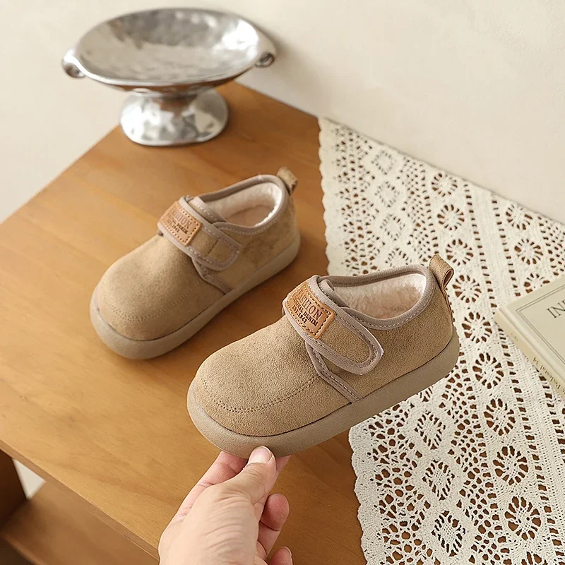 Outdoor Children's Thermal Causal Shoes Simple Winter Boys Girls Fashion Cotton Shoes Warm Non-slip Kids Plush Shoes Hook Loop