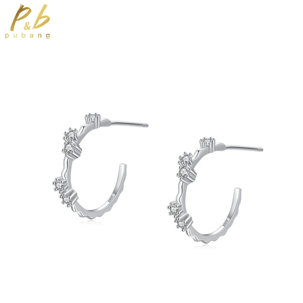 

PuBang Fine Jewelry 925 Sterling Silver High Carbon Diamond Luxury Delicate Stud Earrings for Women Engagement Gift DropShipping