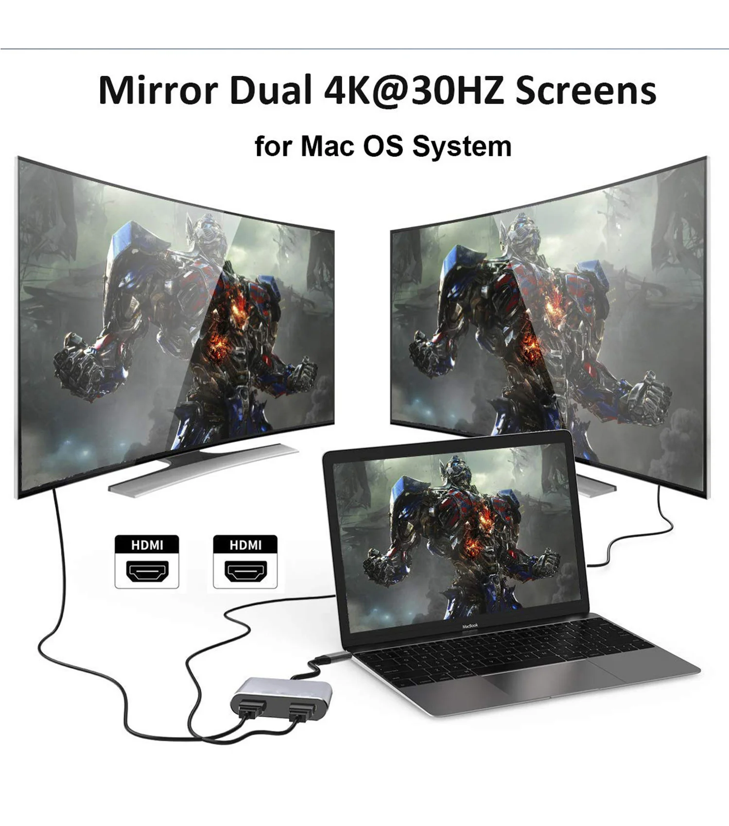 محول USB C إلى HDMI مزدوج 4K@60hz مقسم من النوع C إلى HDMI لشاشتين لأجهزة MacBook Air/Pro المزيد من أجهزة الكمبيوتر المحمولة مع Thunderbolt 3/4