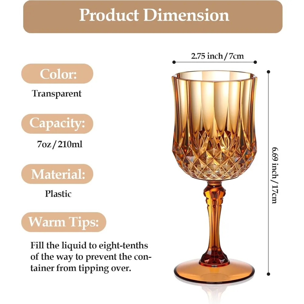 Unbreakable Plastic Vintage-Style Wine Glasses - Reusable Crystal Water Goblets for Weddings and Everyday Drinking