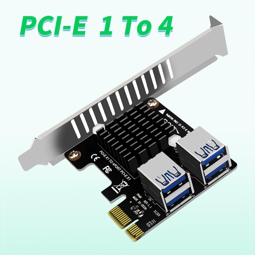 

PCI E 1 To 4 PCI Express 1X Slots Riser Card 4 Ports PCI-E X1 Slot Adapter PCIe Graphics Card Expansion ASM1184E Multiplier Card