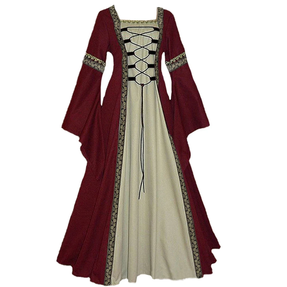 Elegant Women's European Medieval Court Dress Vampire Cosplay Costume Carnival Vintage Long Sleeve Gothic Victorian Court Dress