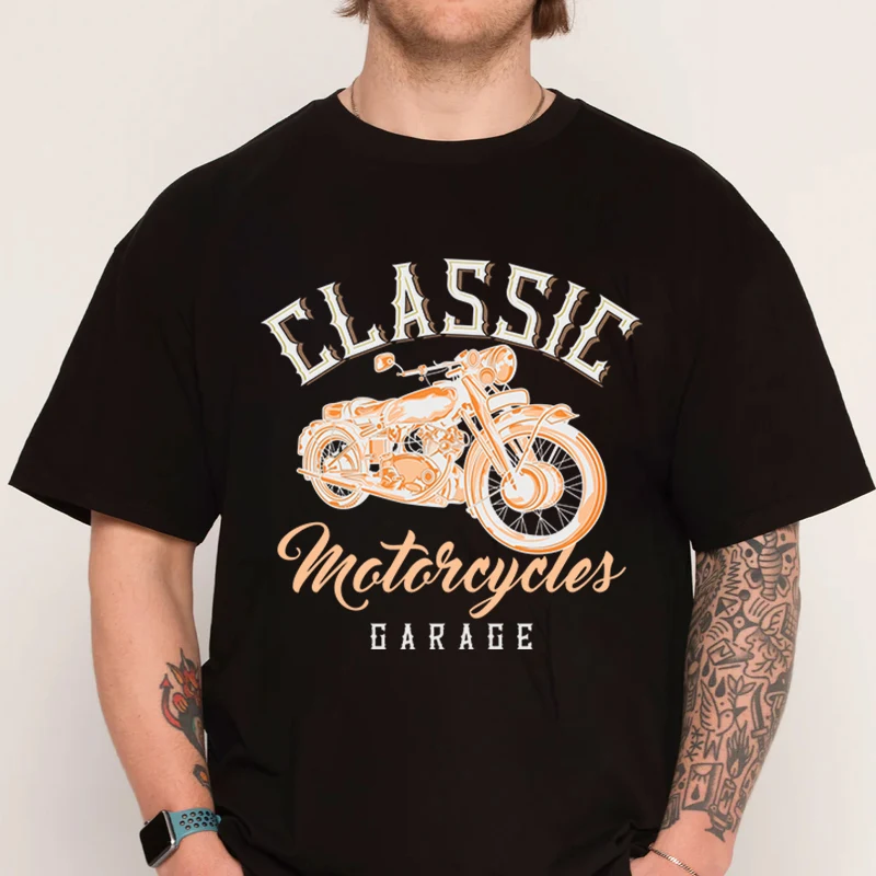 

Classic Motorcycle T-shirt 100% Cotton Men Shirt Casual Short Sleeve Clothing O-neck Top Tees