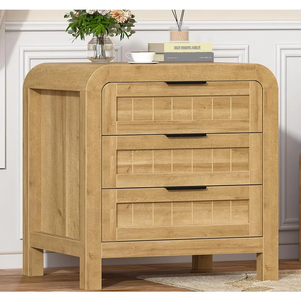 

Wood Nightstand with 3 Storage Drawer, 21 Wide Night Stand with Curved Profile Design, Bedside End Table for Bedroom,Living Room