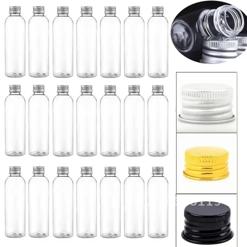 50Pcs 5/10/20/30/50/60/80/100/120ML Portable PET Plastic Bottles  W/ Aluminum Screw Cap Travel Cosmetic Container Lotion Creams