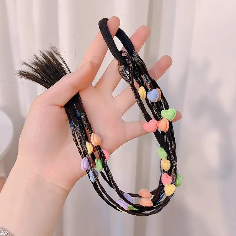 1PC New Girls Colored Strawberries Wigs Ponytail Headbands Rubber Bands Hair Bands Headwear Lovely Kids Hair Accessories