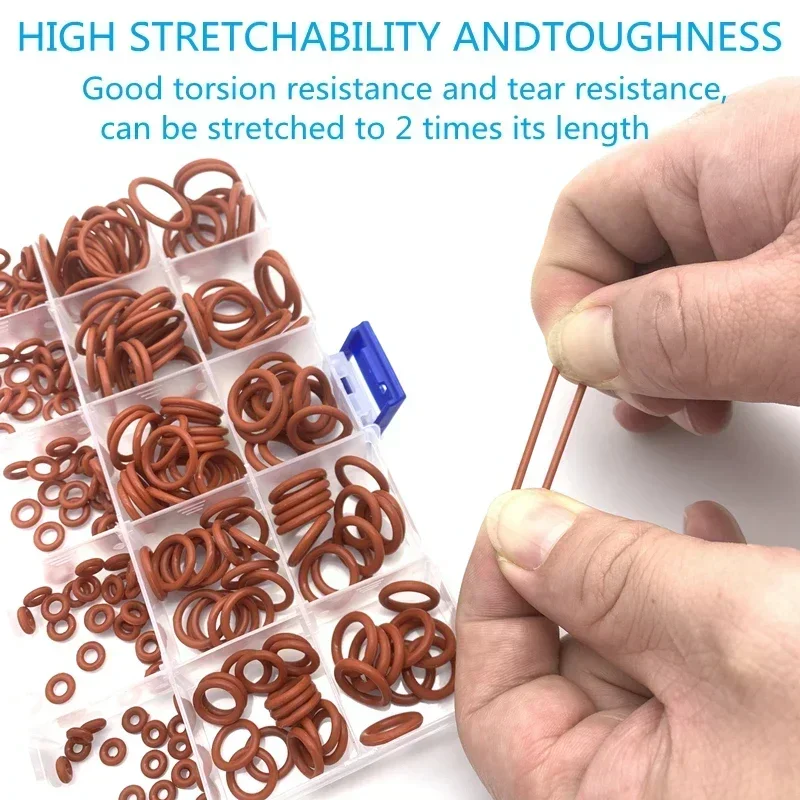 Rote Silikon VMQ O-Ringe 225 Stück O-Ringe Dichtung Dichtung Silikon Unterlegscheibe Gummi O-Ring Set Sortiment Kit Set Box Ring