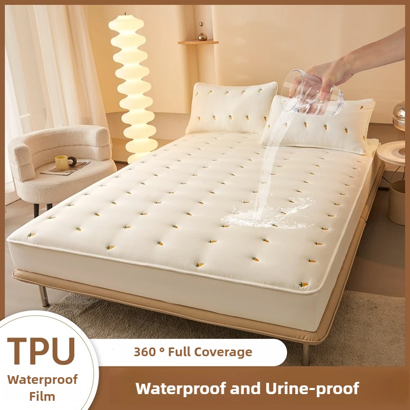 AI WINSURE-Mattress Cover Waterproof Double Bed, King, Single, Quilted Fitted Sheet Protector, Washed Cotton, Embroidery, Queen