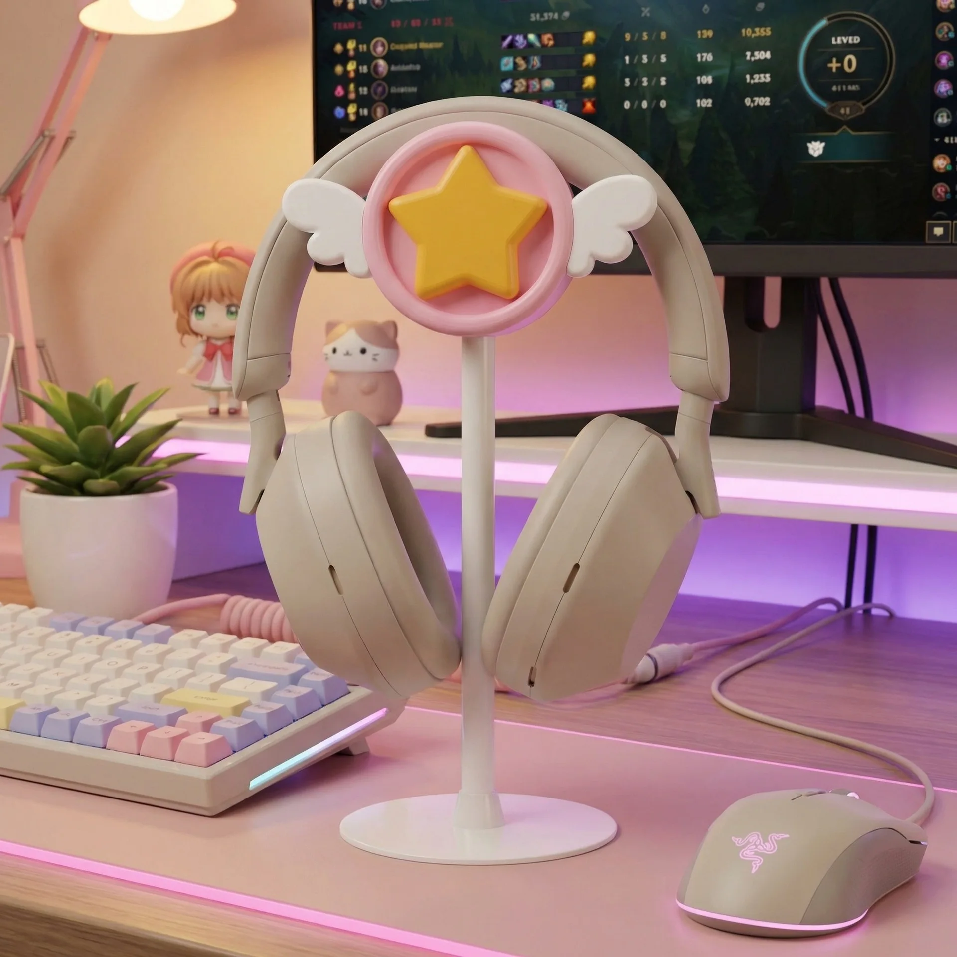 Universal Headphone Stand Cute Star Angel Wings Headset Holder Kawaii Desktop Gaming Headset Display Rack Desk Decor Gift - view 3