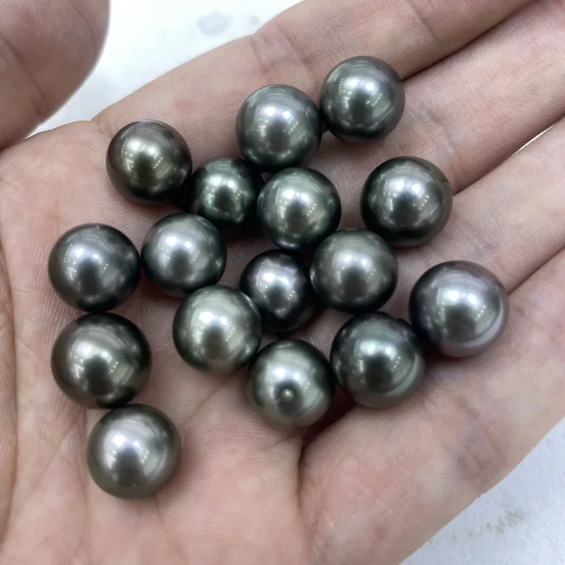 Perles d'Eau de Mer de Tahiti Fines, 12 à 13mm, Rondes, Noires, Grises, pour Bijoux, Collier, Pendentif, Accessoires, DIY