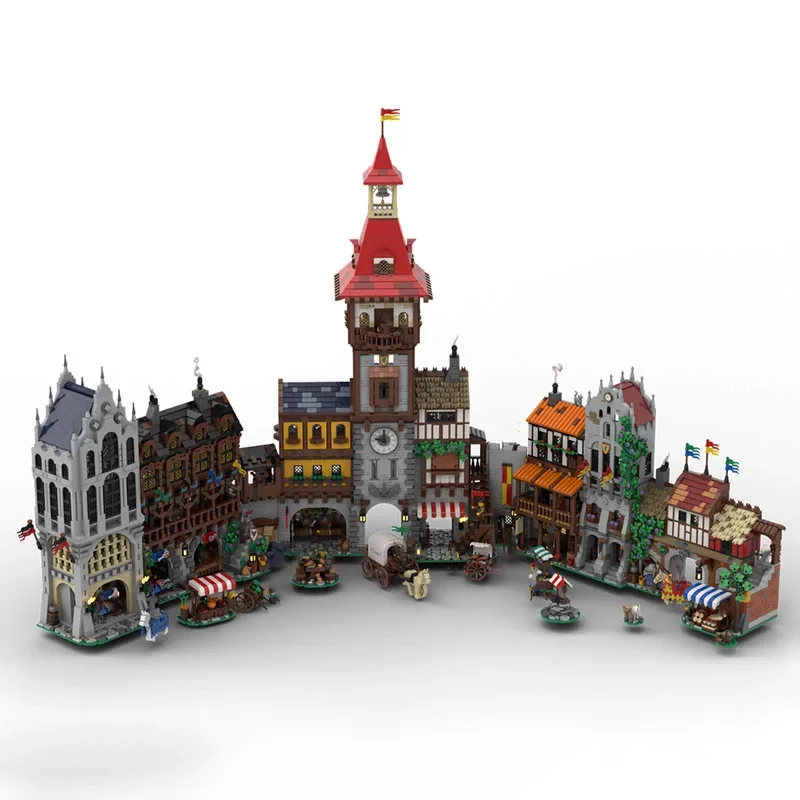 Neues Moc-Baustein-Baumodell, mittelalterliches Stadtquadratmodul, Baustein-Geschenk, DIY-Montageset für Kinderspielzeug