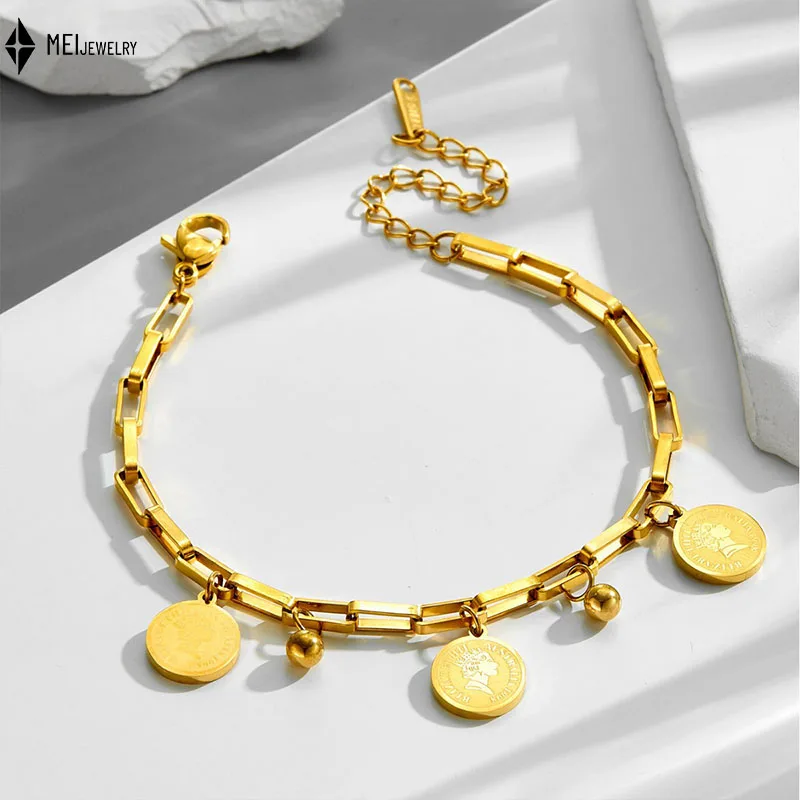 New Stainless Steel Jewelry Hip Hop Personalized Fashion Retro Queen Avatar Round Brand Bangle Bracelets for Women