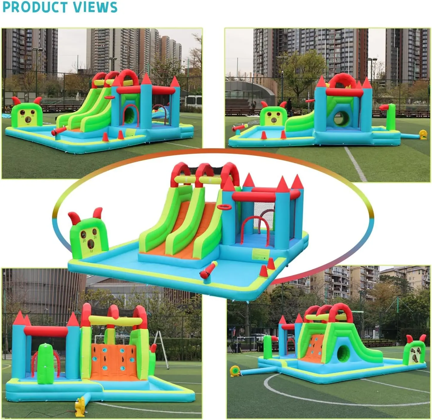 Inflatable Water Slide Park 18x15FT Mega Bounce House for Kids | Double Waterslide, Large Splash Pool, Deep Pool, Tunnel, Shower view 5