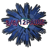 3/6/12Pairs Ultra-Thin PU Coated Work Gloves,Excellent Grip,Nylon Shell Black Polyurethane Coated Safety Work Gloves