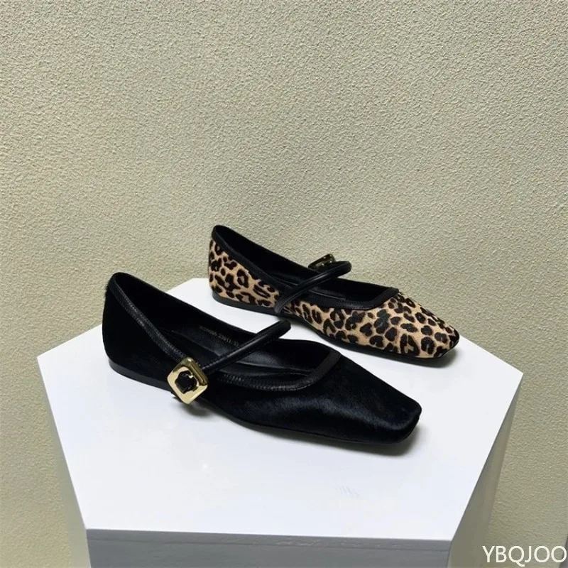 Frühling und Herbst Mode Neue Quadratischen Kopf Schnalle Flachen Boden frauen Schuhe Leopard Muster Flach Mund frauen Einzelnen schuhe