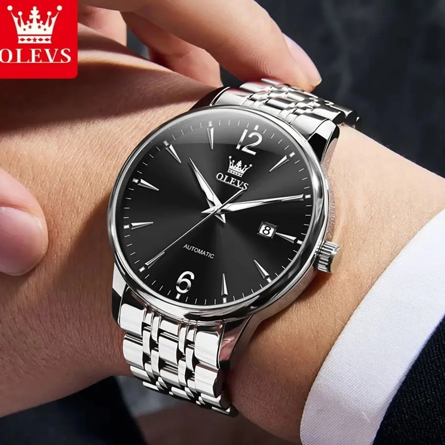 OLEVS 6741 メンズ機械式腕時計 2025年新作 高級自動巻き腕時計 メンズ サファイアクリスタル 防水 ムーンフェイズ腕時計 メンズ