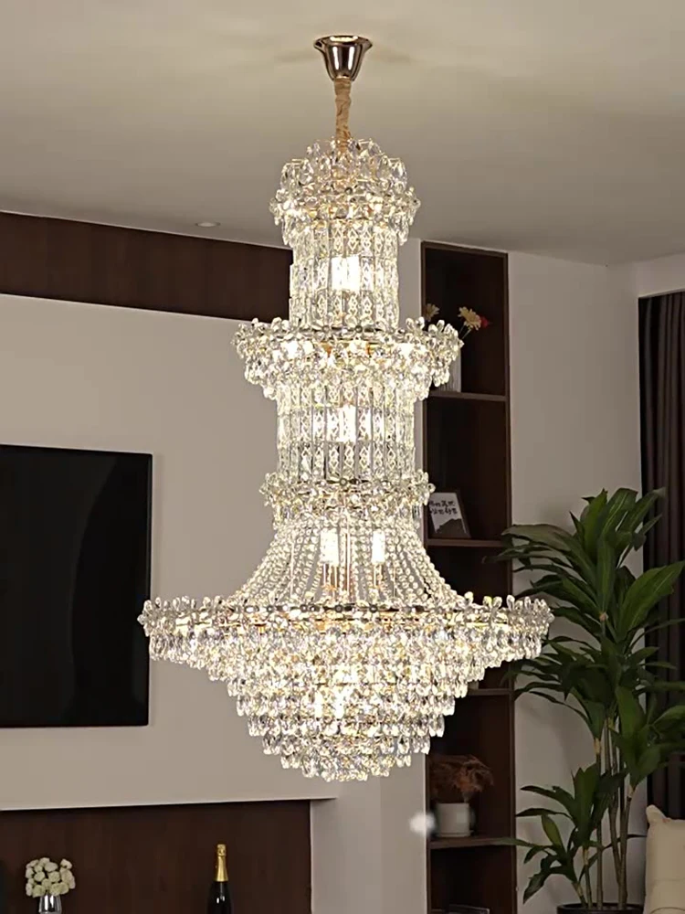 Modern Duplex Building Living Room Chandelier Hotel Lobby Crystal Lamp European Luxury Villa Long Chandelier New Design Hot Sale