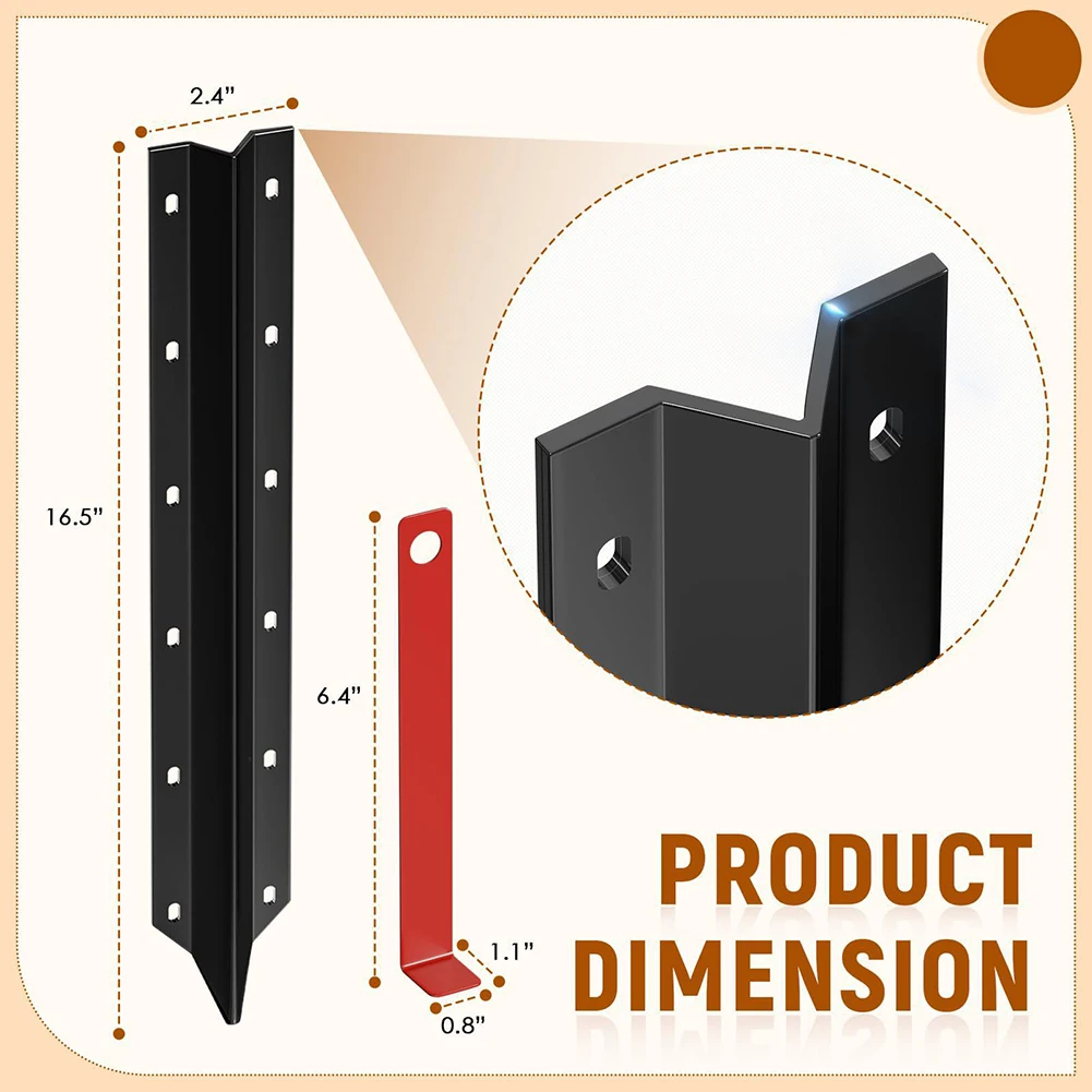 Fence Post Repair Kit Steel Stakes with Installation Tool and Screws for Wooden Fence Support Column 43.5x7x3.8cm Black