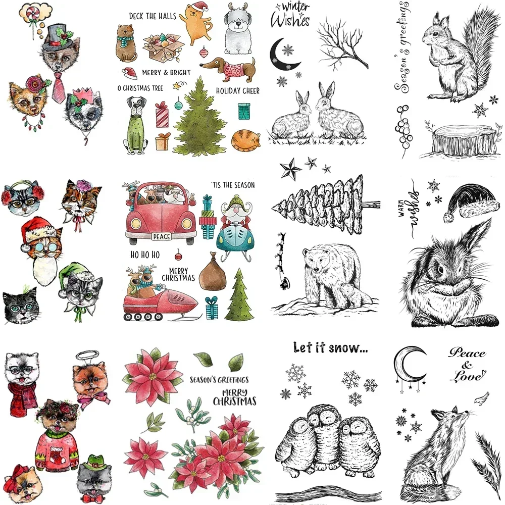 Niedliche Wintertiere, Fuchs, Elch, Katze, Stempel und Stanzformen, Weihnachtsdekoration, Stempel für Scrapbooking, dekorative Papierkartenherstellung