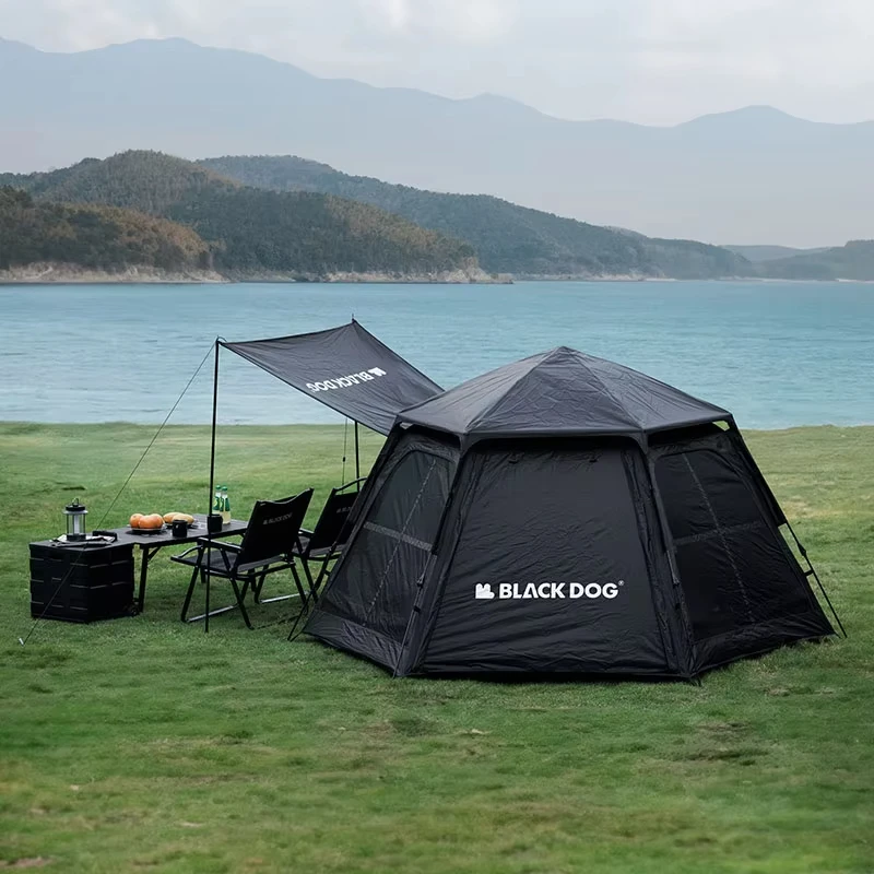 BlackDog 3-8 person Hexagonal Fully Automatic Quick Opening Tent Canopy 2 in 1 Thickened Rainproof Vinyl Tent Camping Outdoor