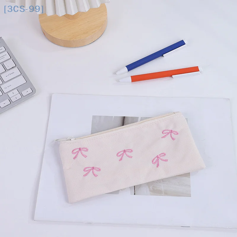 البوليستر المطرزة حقيبة Bowknot مستطيلة الشكل حقيبة مستحضرات التجميل مقلمة الفتيات اللوازم المدرسية العودة إلى المدرسة قلم رصاص الحقيبة