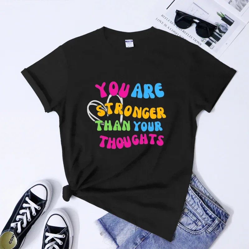 

You Are Stronger Than Your Thoughts T Shirt Aesthetic Women Positive Self Care Tshirts Trendy Mental Health Awareness Tees Tops