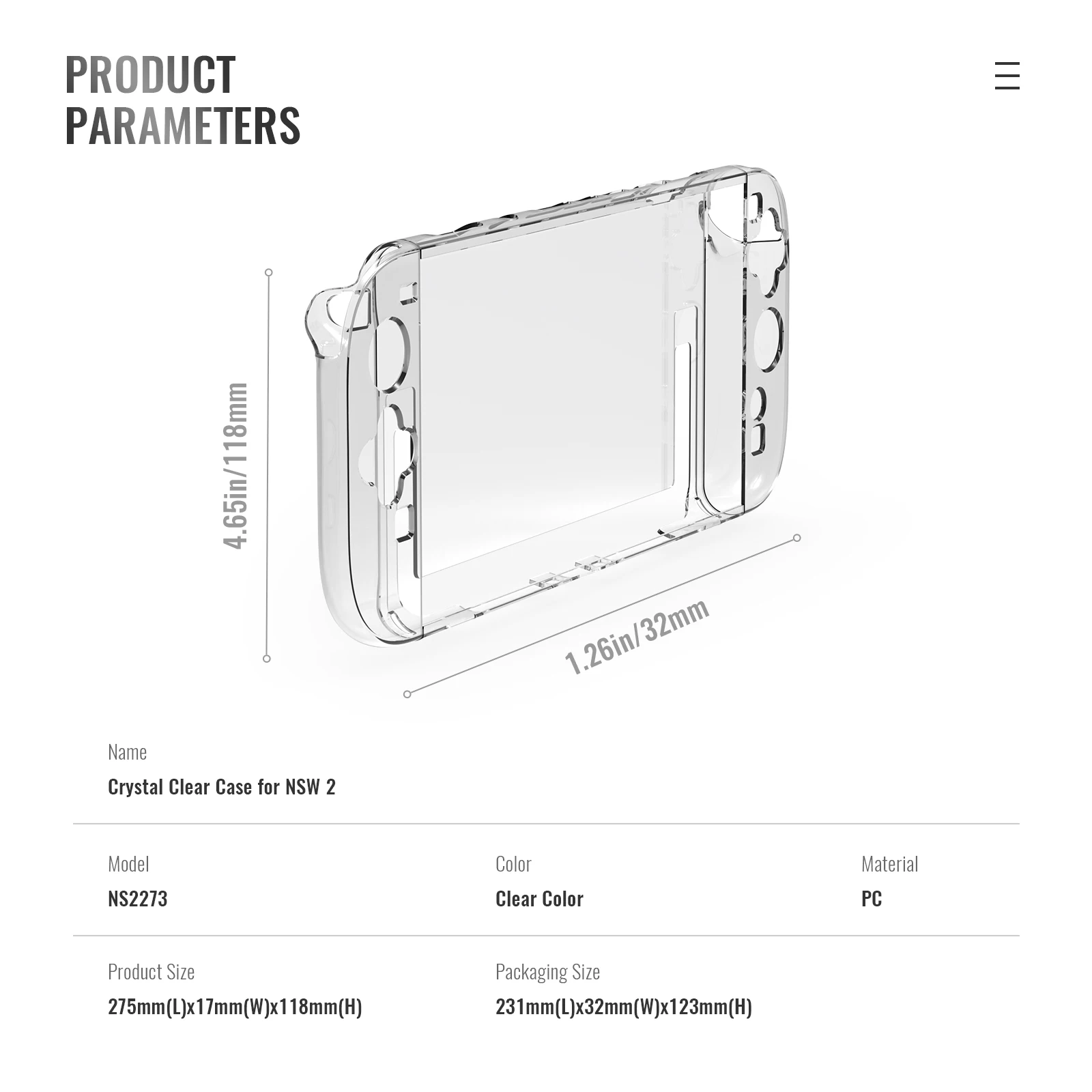 

​7.9inch Clear Case for Switch 2 PC Grip Dockable Gaming Protective Shell Accessories Enhance the Gaming Experience