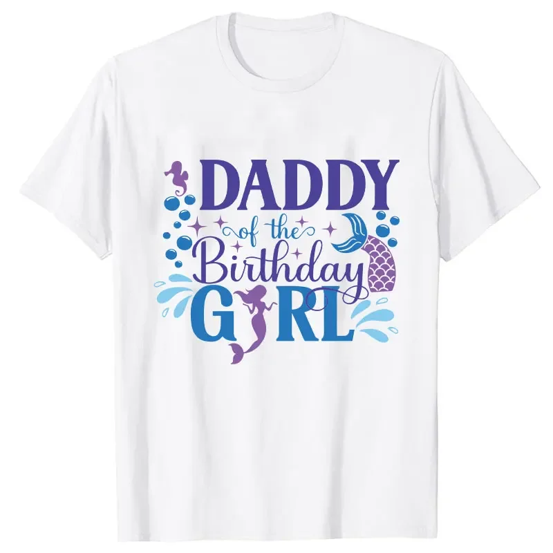 2024 Fashion Birthday Girls Party T-shirt Matching Family Streetwear Mermaid Graphic Tops Unisex Kids White Short Sleeve Tees