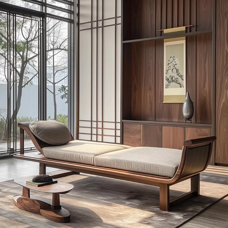 

2025 North American high-end black walnut furniture Arhat bed New Chinese modern office hotel B & B chaise longue