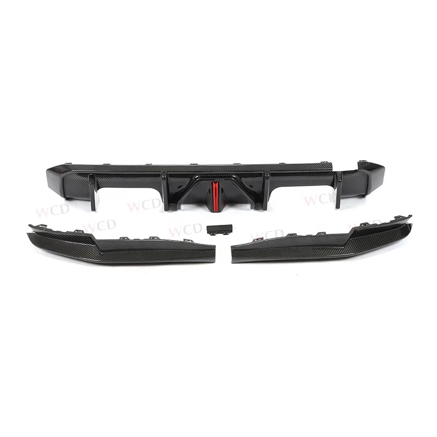 الناشر الخلفي من ألياف الكربون الجافة مع مصباح ليد لـ G80 G82 G83 M3 M4 2021 + المصد الخلفي الناشر الشفاه الفاصل هيكل السيارة